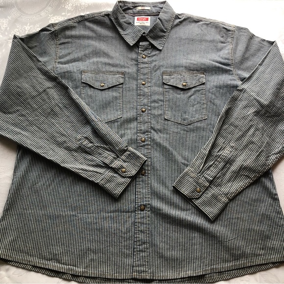 Wrangler Indigo Button-Up Shirt Men’s Size 3XL Blue/White Stripes Long Sleeves - Picture 13 of 16